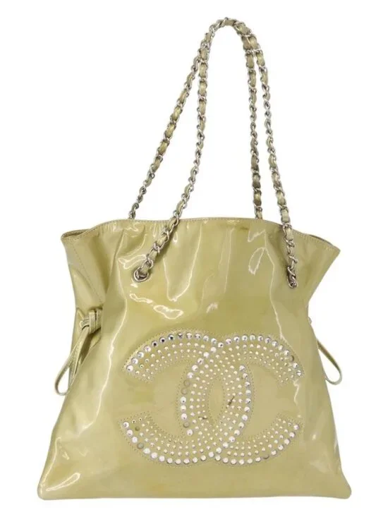 CHANEL COCO Mark Chain Shoulder Bag Patent leather Gold CC Auth 152287
