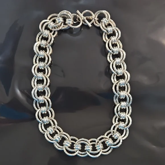 Talbots Silver Tone Chunky  Double Link Statement Necklace OS