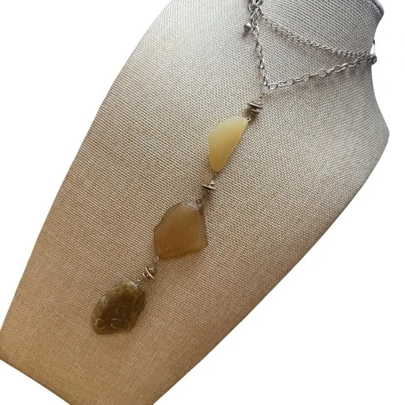 Boho Artisan Statement Lariat Chico's Necklace Stone Look Gold Tone Acrylic