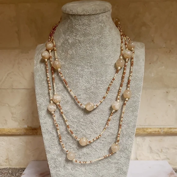 Vintage Natural Seadbead Apricot Agate Long Necklace