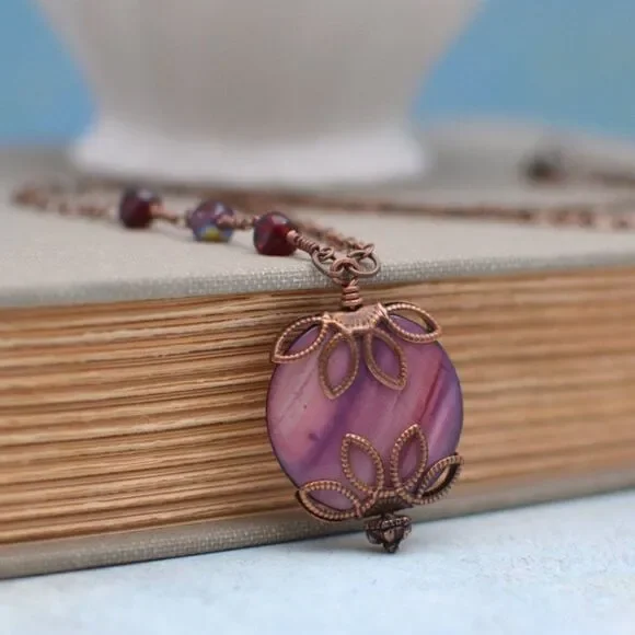 Purple Shell Necklace  Handmade Necklace