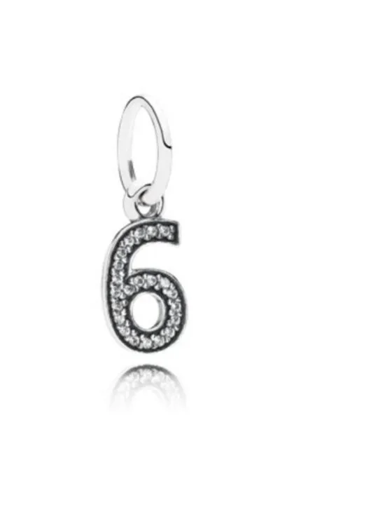 Pandora Retired Sterling Silver Number Six Dangle with Clear Zirconia - 791344CZ