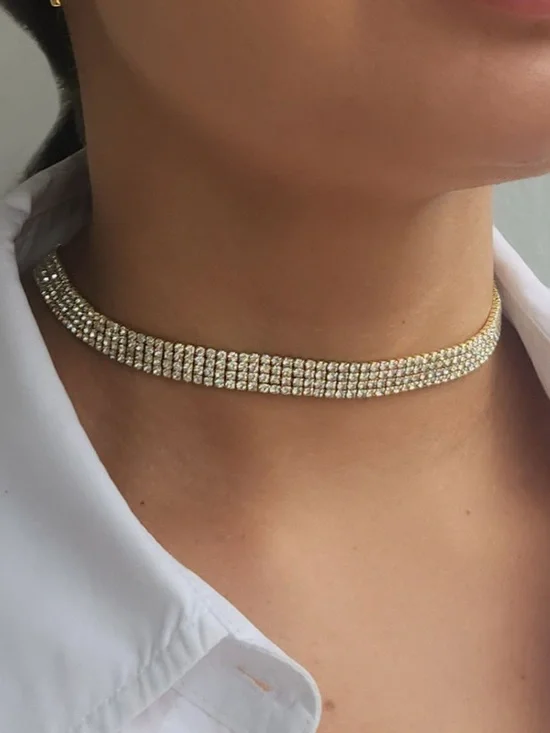 Adornia Gold Tone Crystal Multi-Row Choker Necklace - Women Jewelry