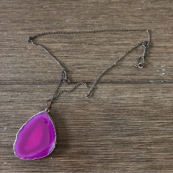Pink natural gemstone slice necklace