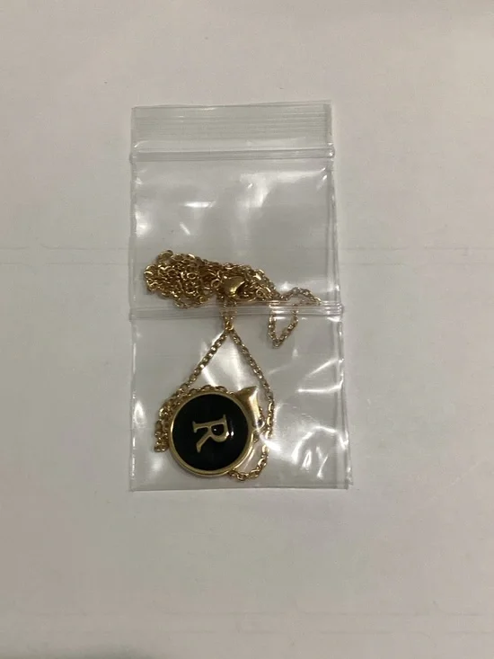 Gold-Tone Black Enamel Initial 'R' Pendant Necklace