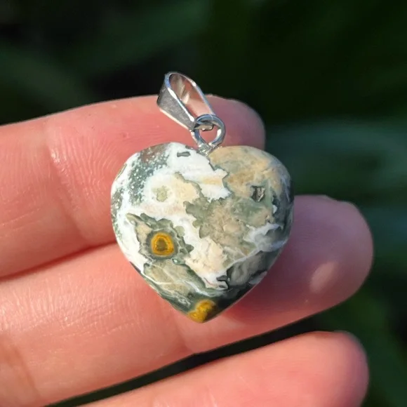 Stainless steel small ocean jasper evil eye‎ heart pendant 0134