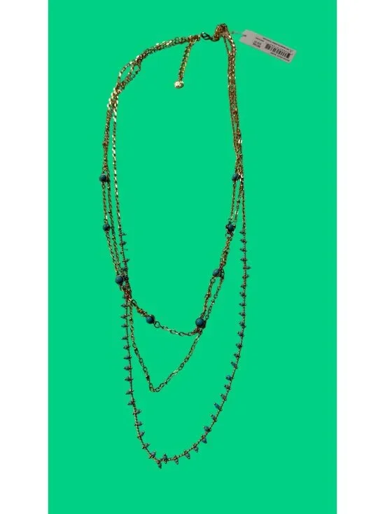 Layered Gold Chain Necklace With Turquoise Accents Adjustable Length Boho Chic