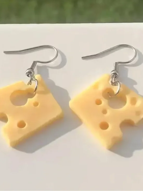 Cute Swiss Cheese Dangle Earrings for Kids - Yellow