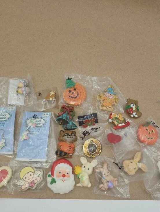 Huge lot Vintage Valentine's Holiday Pins earrings jewelery Halloween Christmas