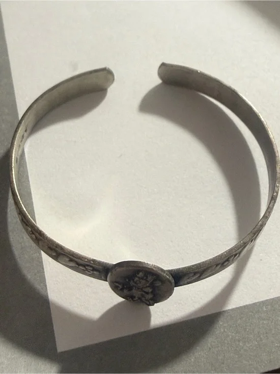 Disney Minnie  Silver Floral Medallion Open Cuff Bracelet