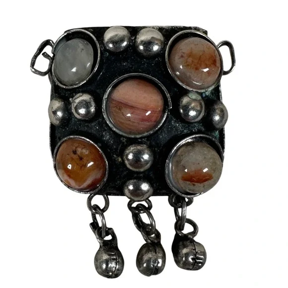 Vintage Silver Tone Agate Stone‎ Poison necklace Amulet Pendant Tibetan Persian