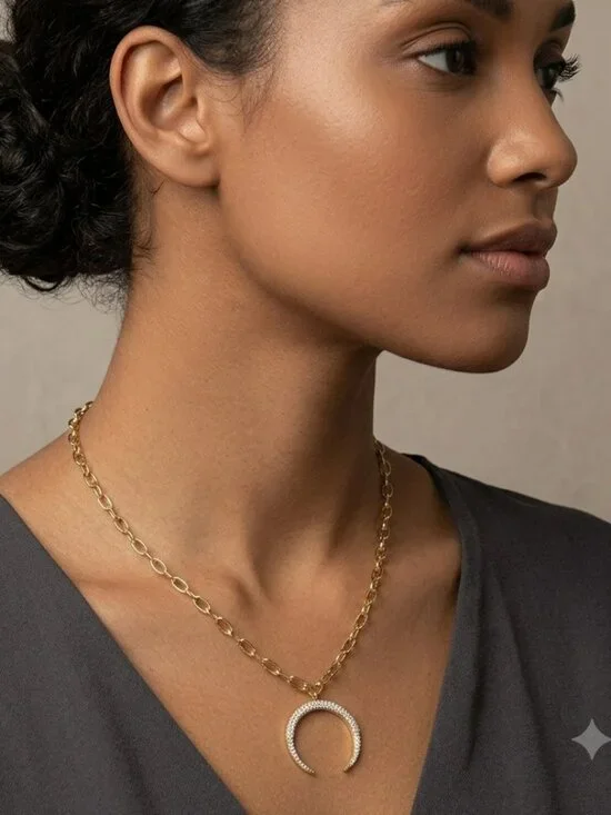 NWT Anna & Ava 18K gold-plated crescent moon pendant necklace