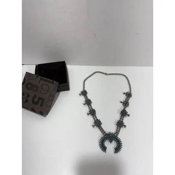 Vintage‎ Native American Squash Blossom Necklace Needlepoint Turquoise Gorgeous!