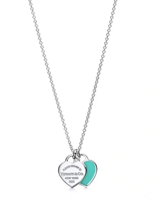 Tiffany & Co. Silver Mini Double Heart Pendant with Tiffany Blue Enamel