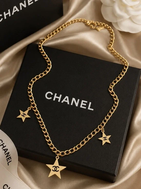 Gold CC Star Charm Necklace