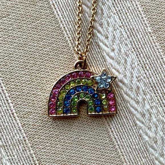 Claire's Rainbow Necklace Star Rhinestones Adjustable Clasp Extender Gold Tone
