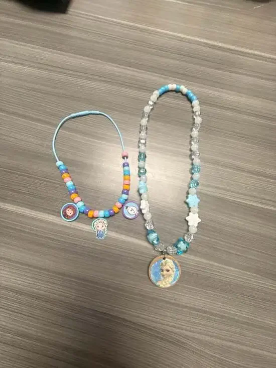 Disney Frozen Elsa and Friends Beaded Necklace and Charm Bracelet Jewelry Set