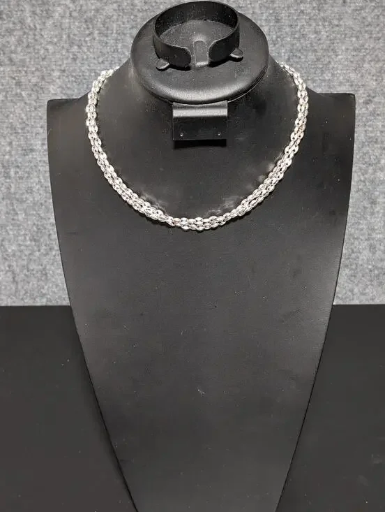 Silver Tone Double Strand Chimento Necklace With Toggle Clasp