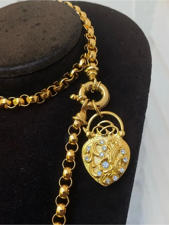 Joan Rivers Gold-Tone Heart Pendant Necklace Heavy Rolo Chain Rare Vintage