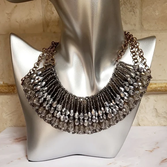 Vintage Crystal Beaded Statement Collar Necklace