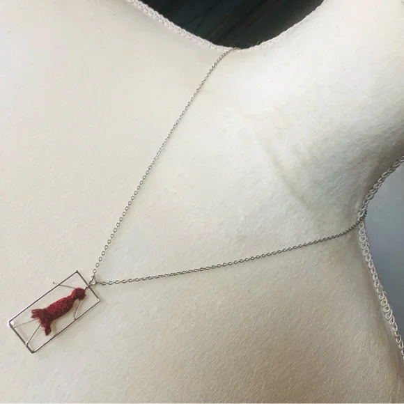 Hand crochet fashionable lady pendant on stainless steel chain necklace