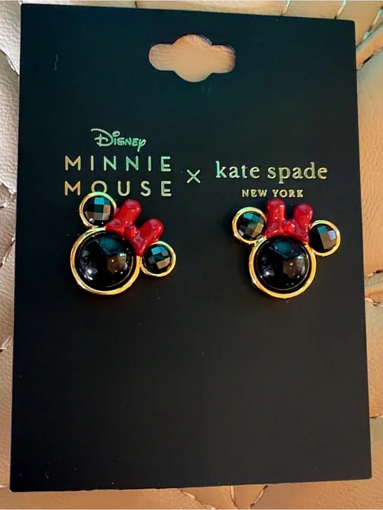 Disney Minnie Mouse x Kate Spade New York Stud Earrings Black Red Gold Tone