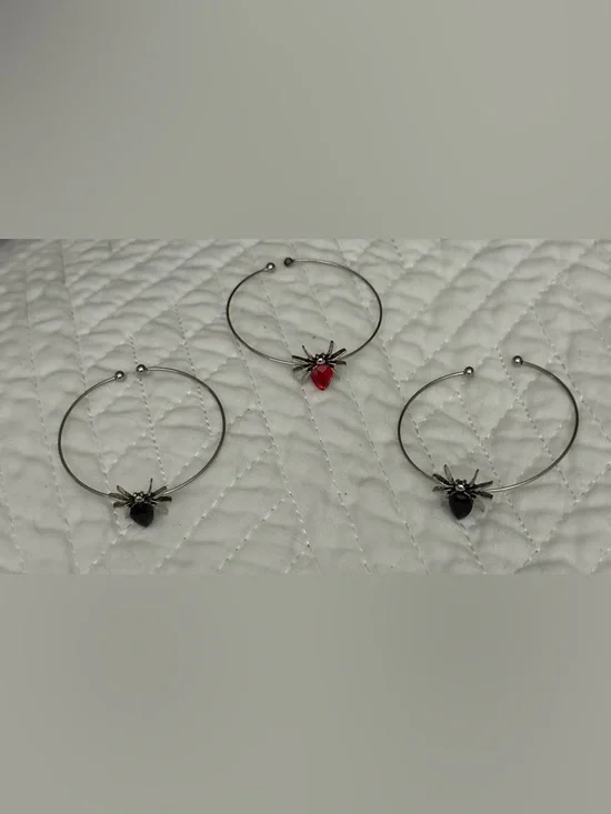Silver Hoop Bracelet with Red or Black Spider Charm - Kids Jewelry