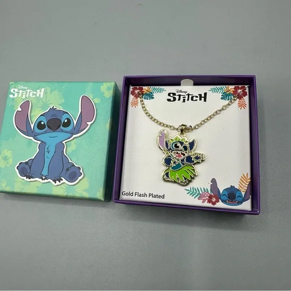 Disney Lilo and Stitch Yellow Gold Flash Plated Dancing Stitch Pendant Necklace