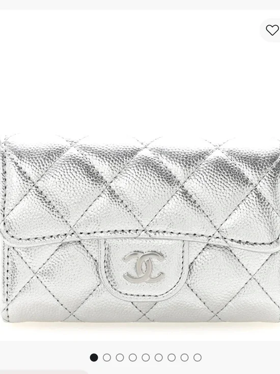 CHANEL Silver Quilted Mini Wallet with CC Logo