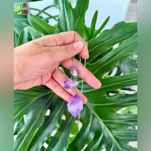 Handmade Amethyst Necklace || stainless steel chain