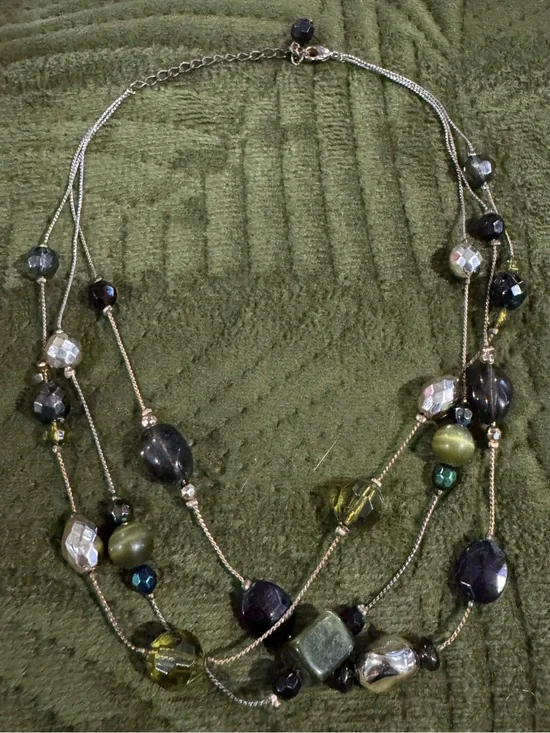 Y2K Multi-Strand Green, Blue, Red, & Silver Acrylic Beaded Necklace