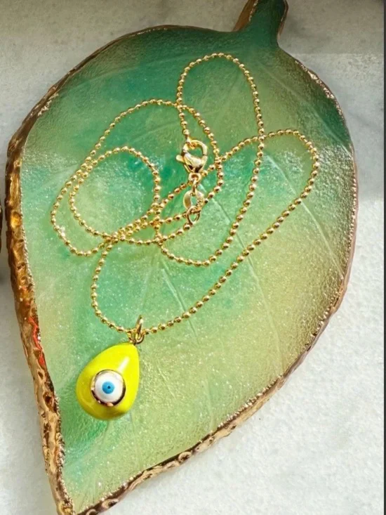 Beautiful Yellow Evil Eye Necklace 16 inches  .925 sterling silver gold plated