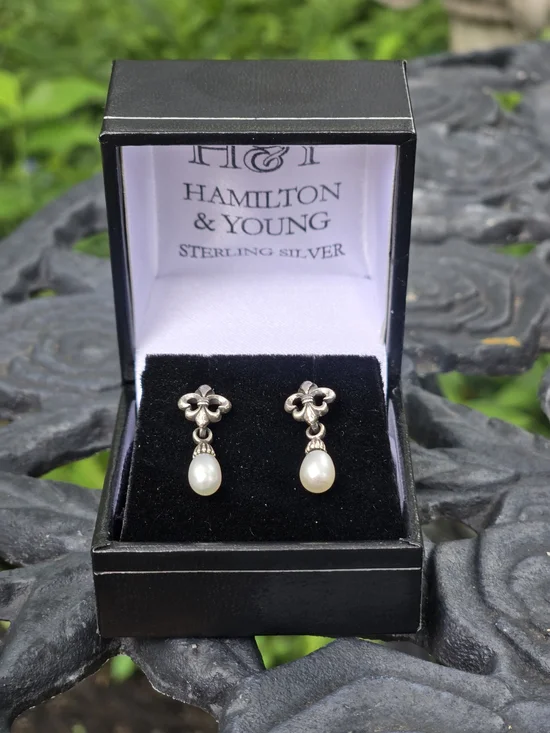 Sterling Silver Pearl Drop Earrings - White Pearls