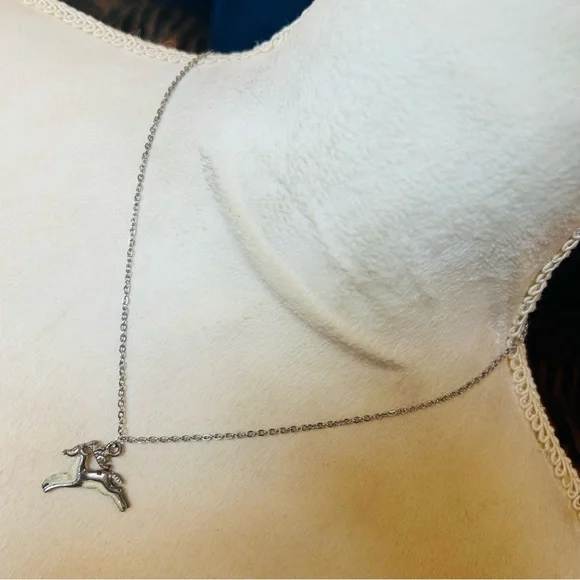 Handcrafted vintage sparkle enamel reindeer pendant on chain necklace