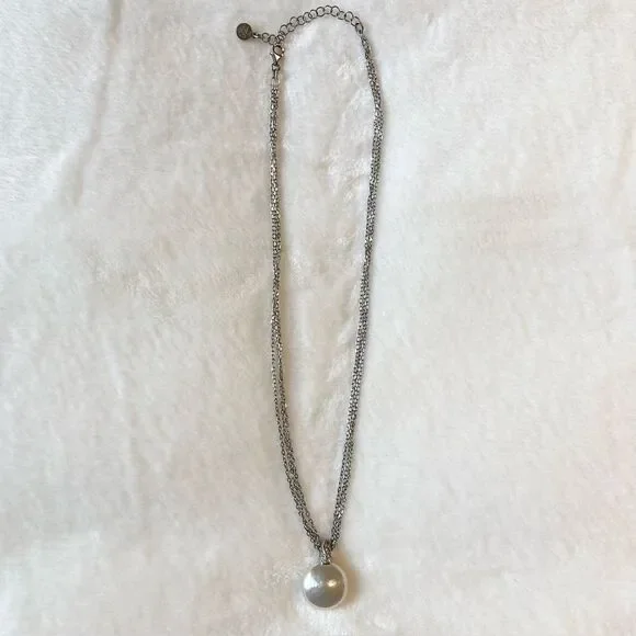 Majorica Sterling Silver Multi Strand Large Simulated Pearl Pendant Necklace