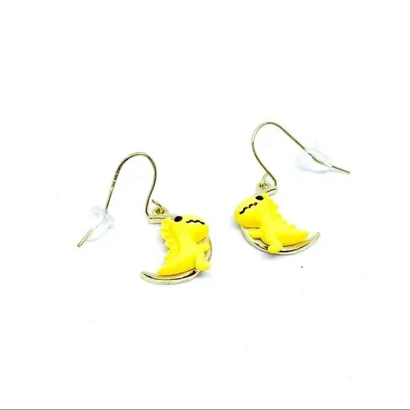 NWT Yellow Dinosaur Gold Fish Hook Earring
