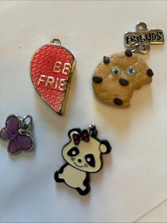 Friendship Charm Set - Red Heart, Cookie, Purple Butterfly, Panda.