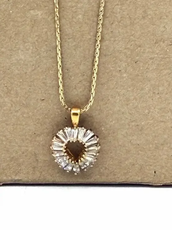 Vintage Avon Sterling Silver Gold Vermeil Open Heart Baguette Necklace
