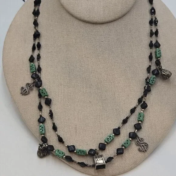 Vintage Lucky Money Sterling Bead Bohemian Pressed Glass Dice Trade Beads Strand