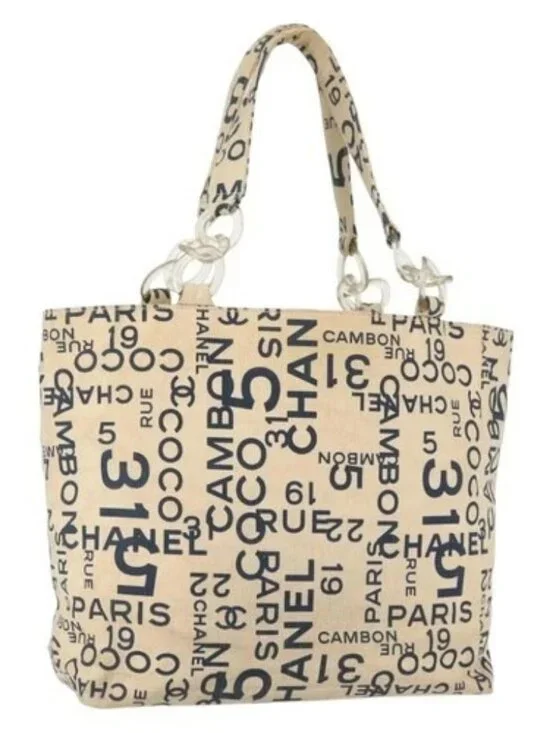 CHANEL By Sea Line Tote Bag Canvas Navy Beige CC Auth mr1854