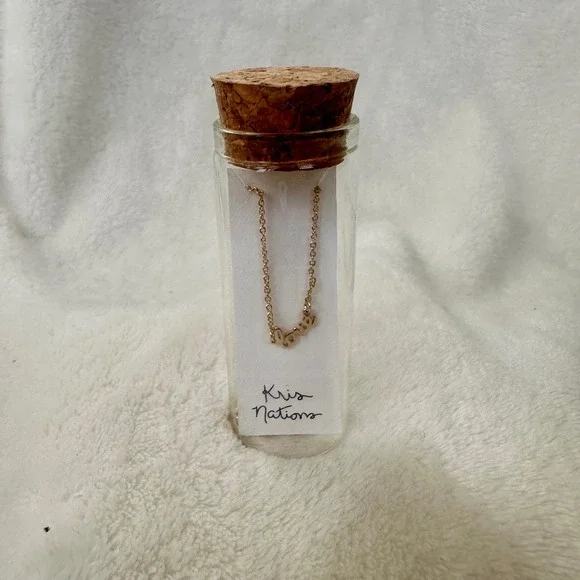Kris Nations Pretty Little Things‎ 18K Gold Overlay Love Script Necklace NIB