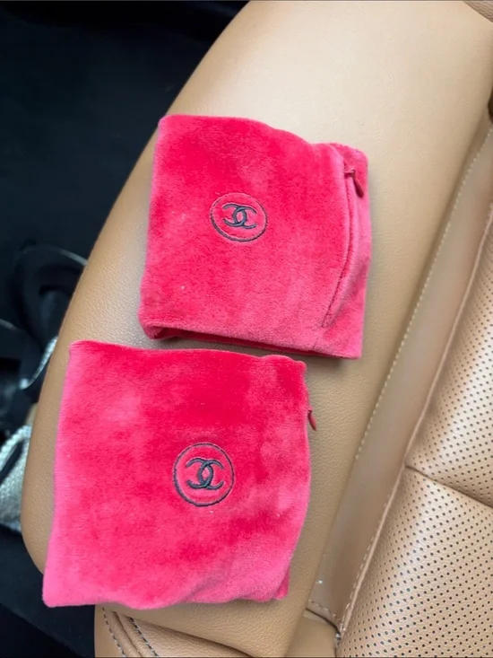 CHANEL Hot Pink Velvet CC Logo Pouches - Pair (wristbands)