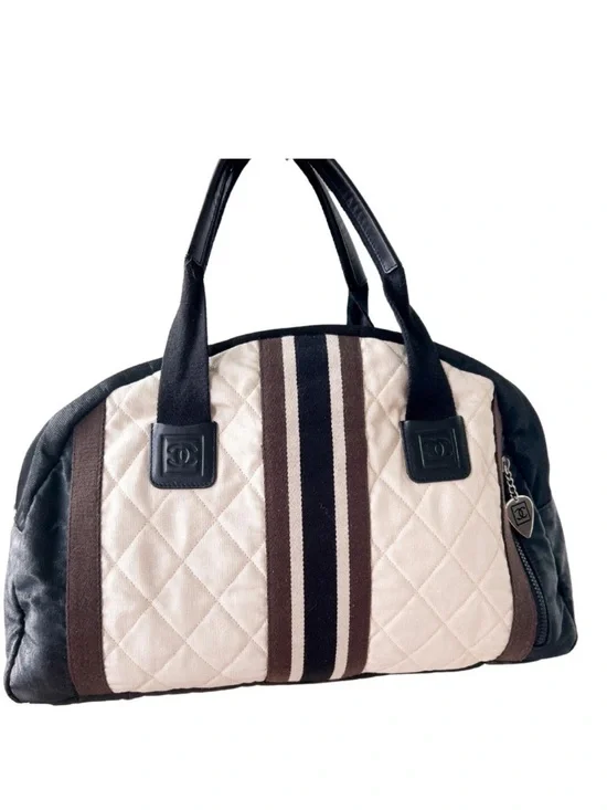 Chanel vintage bowler purse gym bag quilted large silver hardware luxury