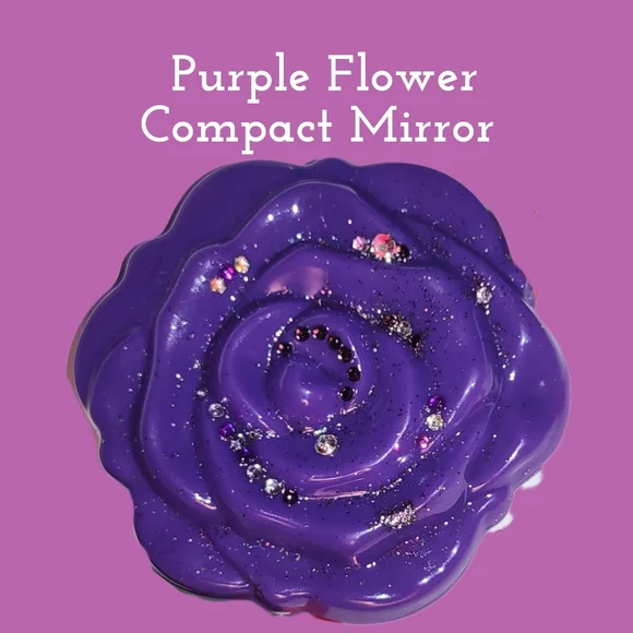 Girl's Sparkly Jewels Purple Rosette Compact Mirror