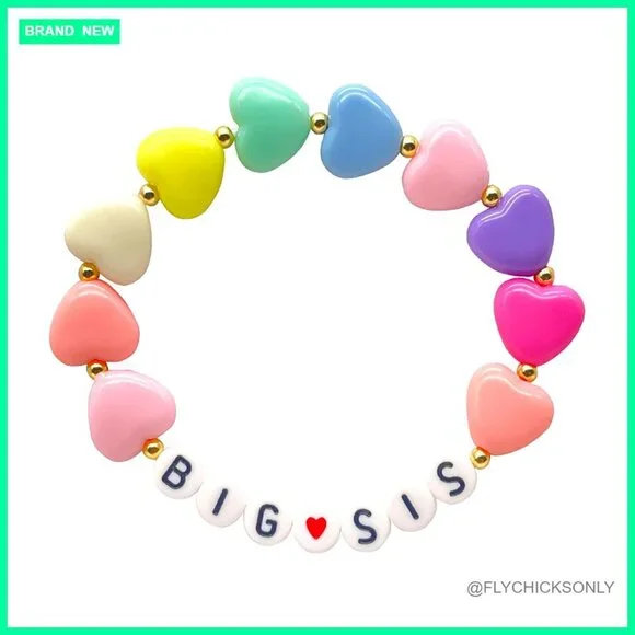 Big Sister Charm Bracelet for Little Girls, Acrylic Beads, Elastic