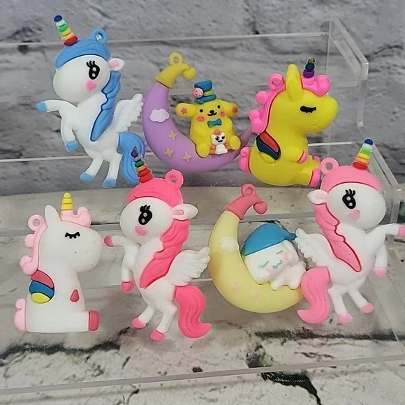Rubber Vinyl Figural Charms Rainbow Unicorns Sleepy Moons Crafts Jewelry Lot 7pc