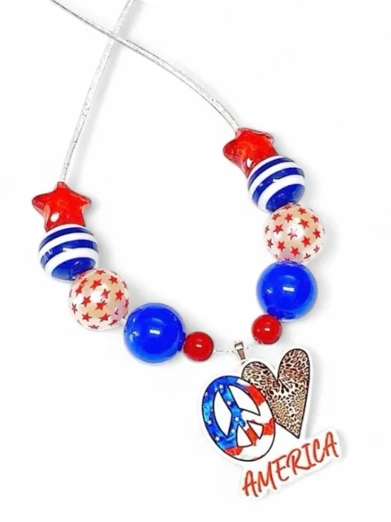 Handmade 4th of July Patriotic Necklace Red White Blue Adjustable America 250
