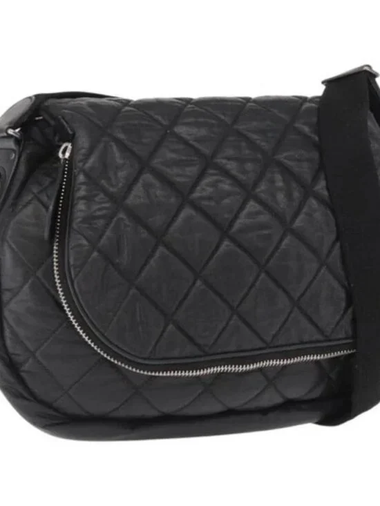 CHANEL Matelasse Shoulder Bag Nylon Black Silver CC Auth bs32463
