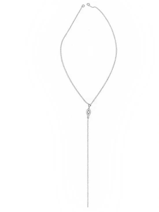 Sterling Silver Evil Eye Lariat Necklace with Swarovski Crystal Accents