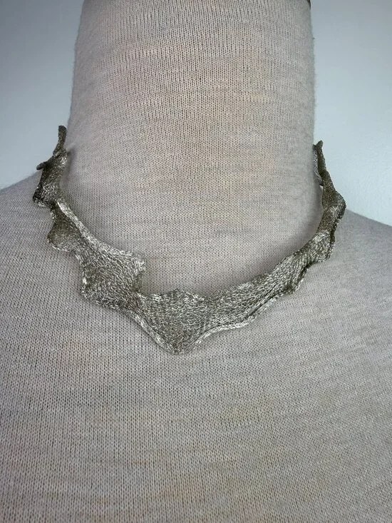 Sterling Silver Woven Mesh Wire Necklace